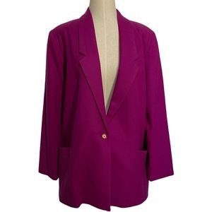80s Vintage Oversized Wool Blazer | Magenta Pink | Size 14